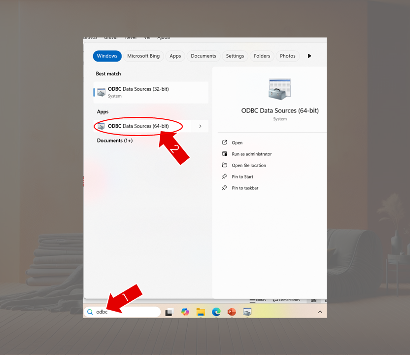 image da pesquisa pelo odbc de 32 bits