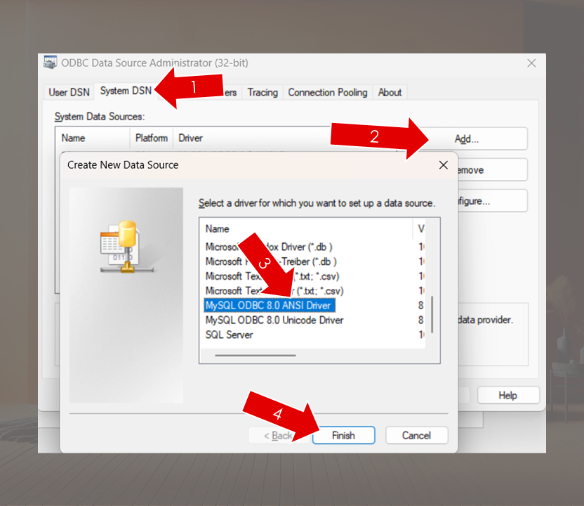 image da pesquisa pelo odbc de 32 bits